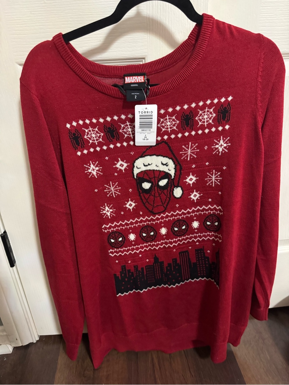 Marvel Red Spider-Man Santa Knit Holiday Sweater NWT Torrid